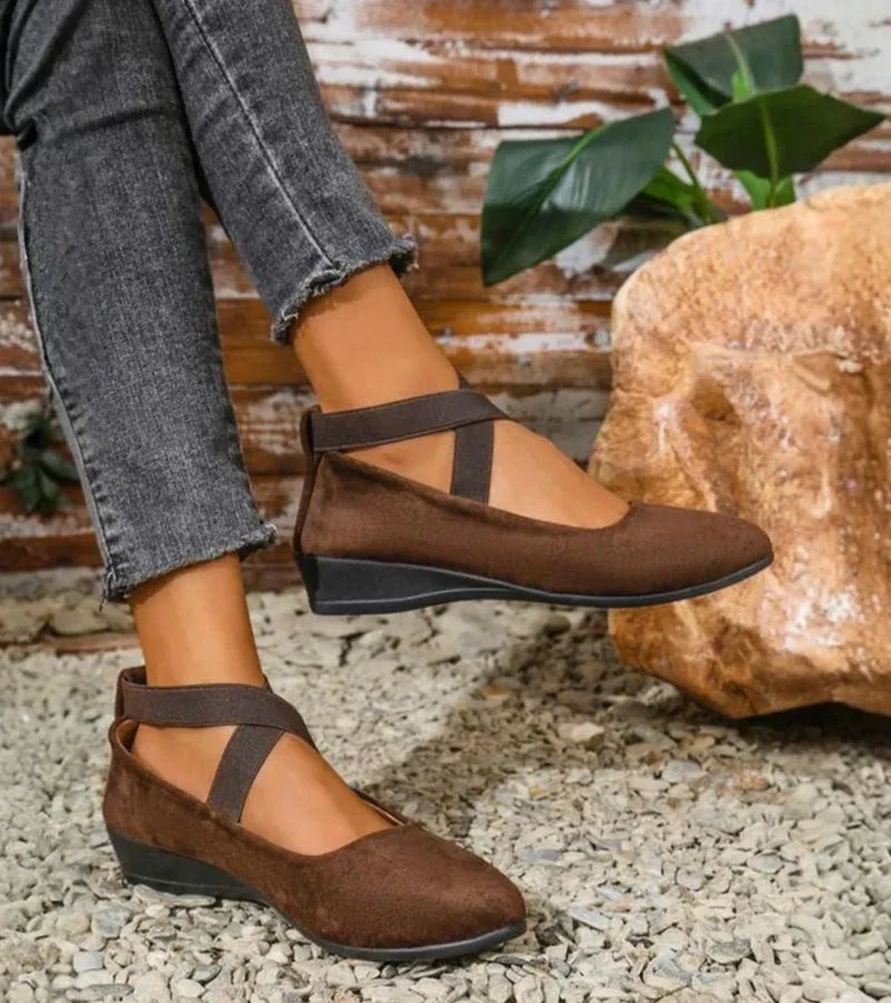 Ballerines Compensées Fermées Femme – Chaussures Confort à Brides Élastiques Croisées