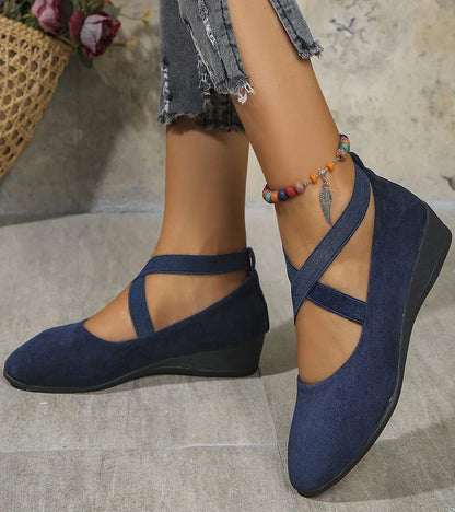 Ballerines Compensées Fermées Femme – Chaussures Confort à Brides Élastiques Croisées