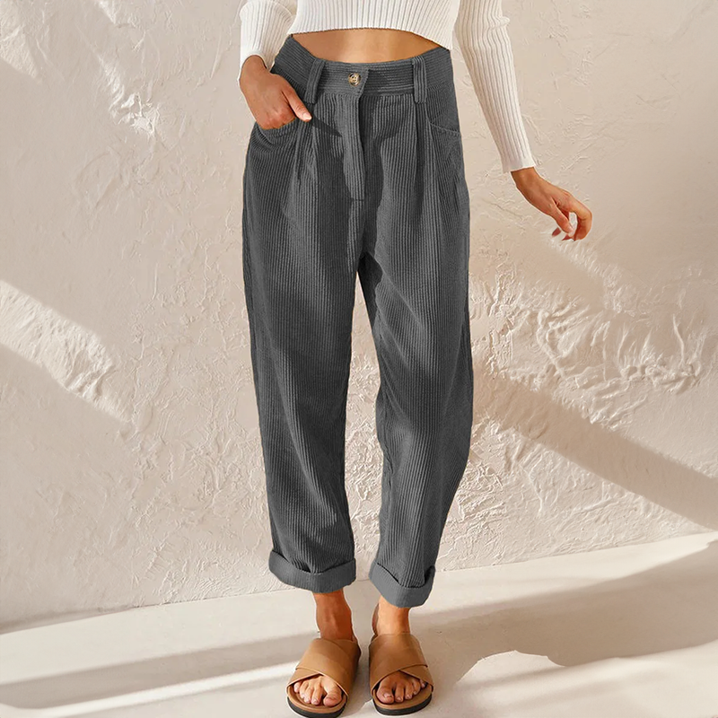 Pantalon Côtelé Taille Haute pour Femme – Pantalon Décontracté et Confortable