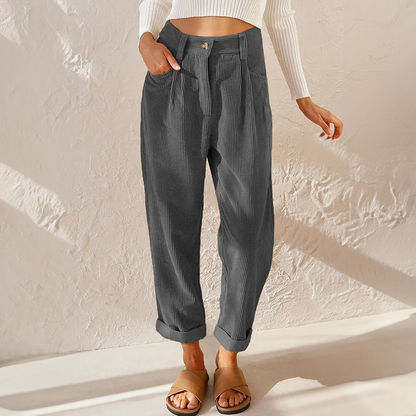 Pantalon Côtelé Taille Haute pour Femme – Pantalon Décontracté et Confortable