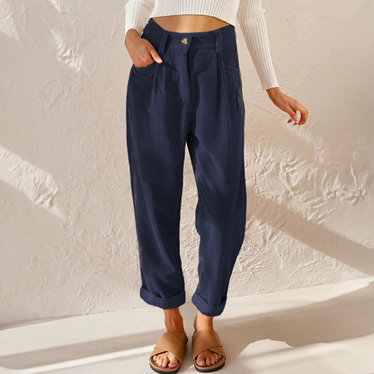 Pantalon Côtelé Taille Haute pour Femme – Pantalon Décontracté et Confortable