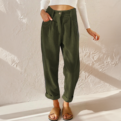 Pantalon Côtelé Taille Haute pour Femme – Pantalon Décontracté et Confortable