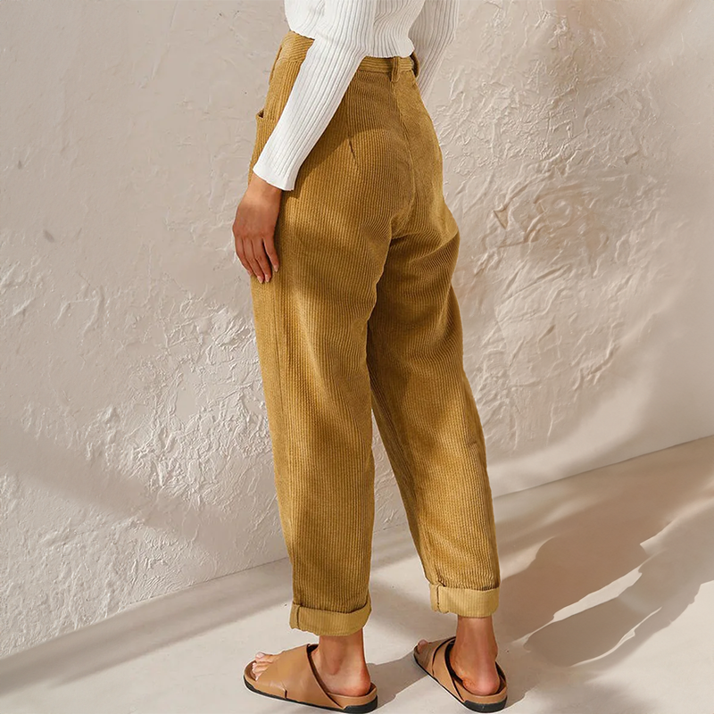 Pantalon Côtelé Taille Haute pour Femme – Pantalon Décontracté et Confortable