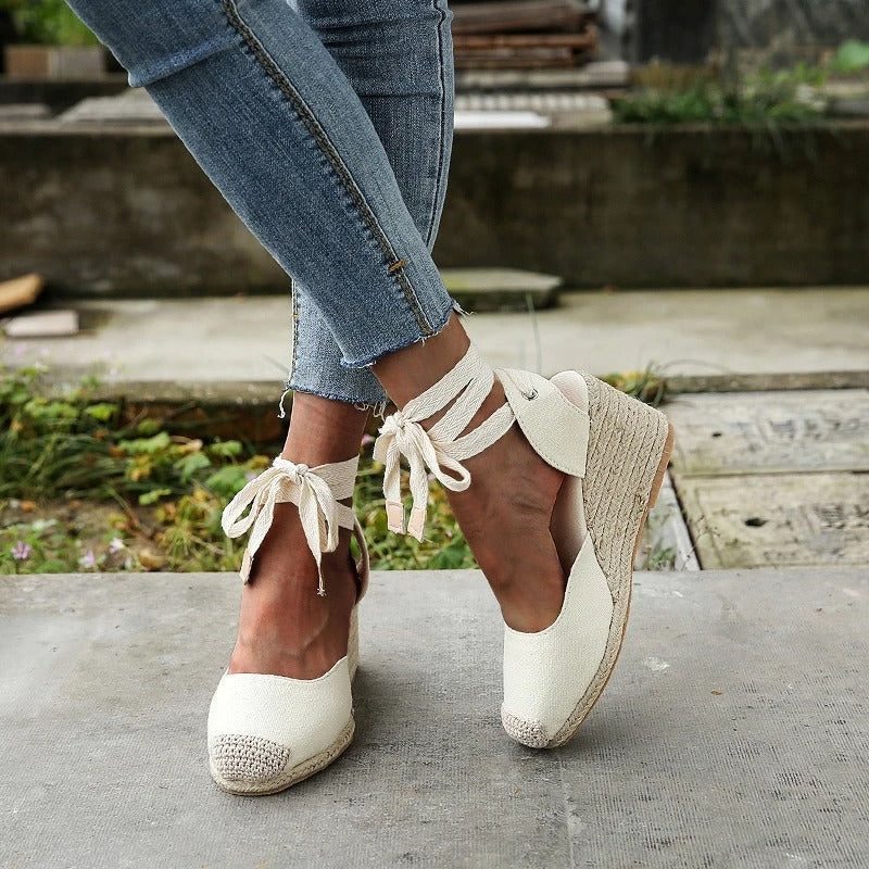 Women's Wedge Sandals with Bow - Elegant and Comfortable
