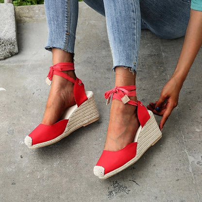 Women's Wedge Sandals with Bow - Elegant and Comfortable