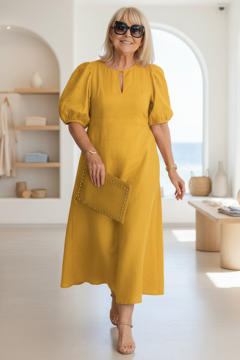 Abito maxi elegante da donna con maniche a sbuffo – Elegante e senza tempo