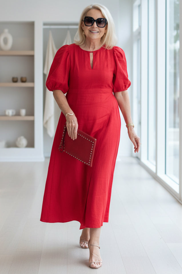 Abito maxi elegante da donna con maniche a sbuffo – Elegante e senza tempo