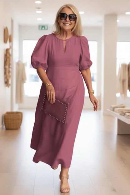Abito maxi elegante da donna con maniche a sbuffo – Elegante e senza tempo