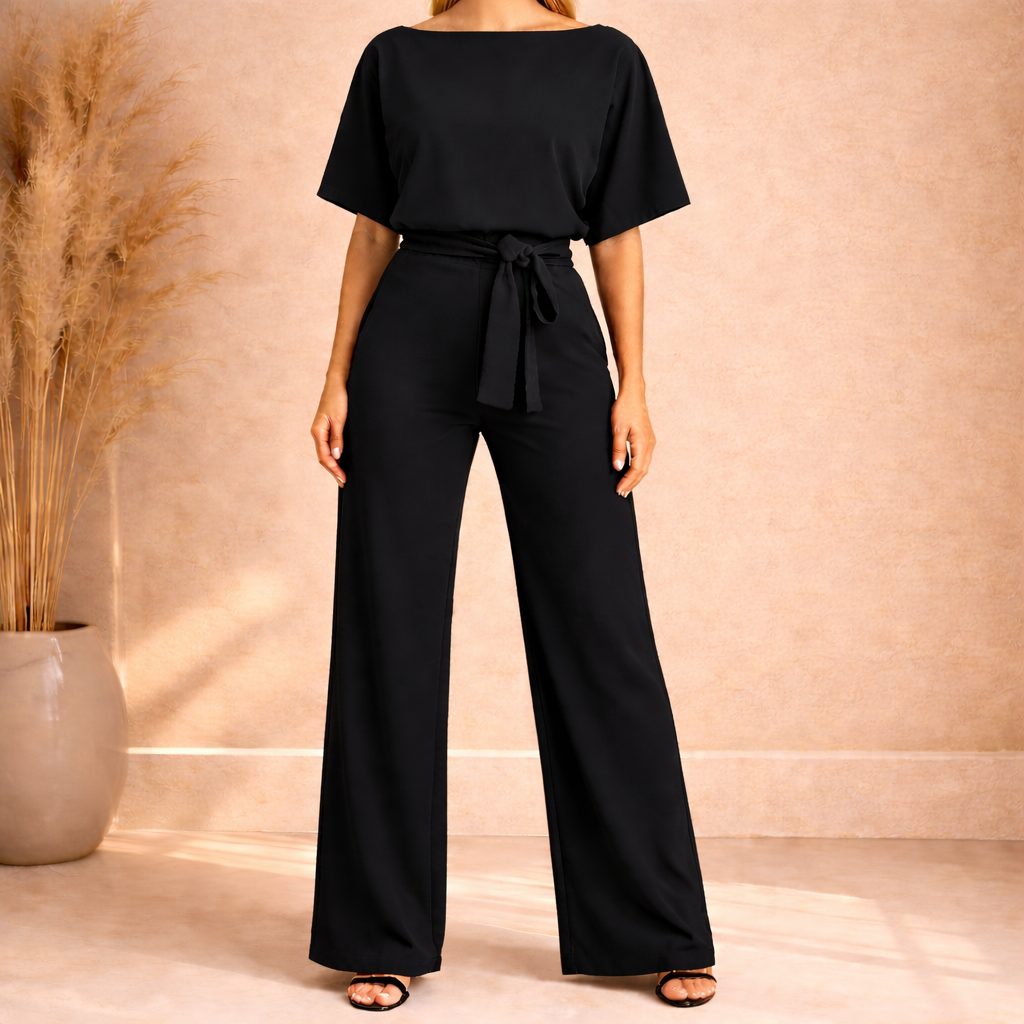 Women's belted wide-leg jumpsuit - Elegant and modern