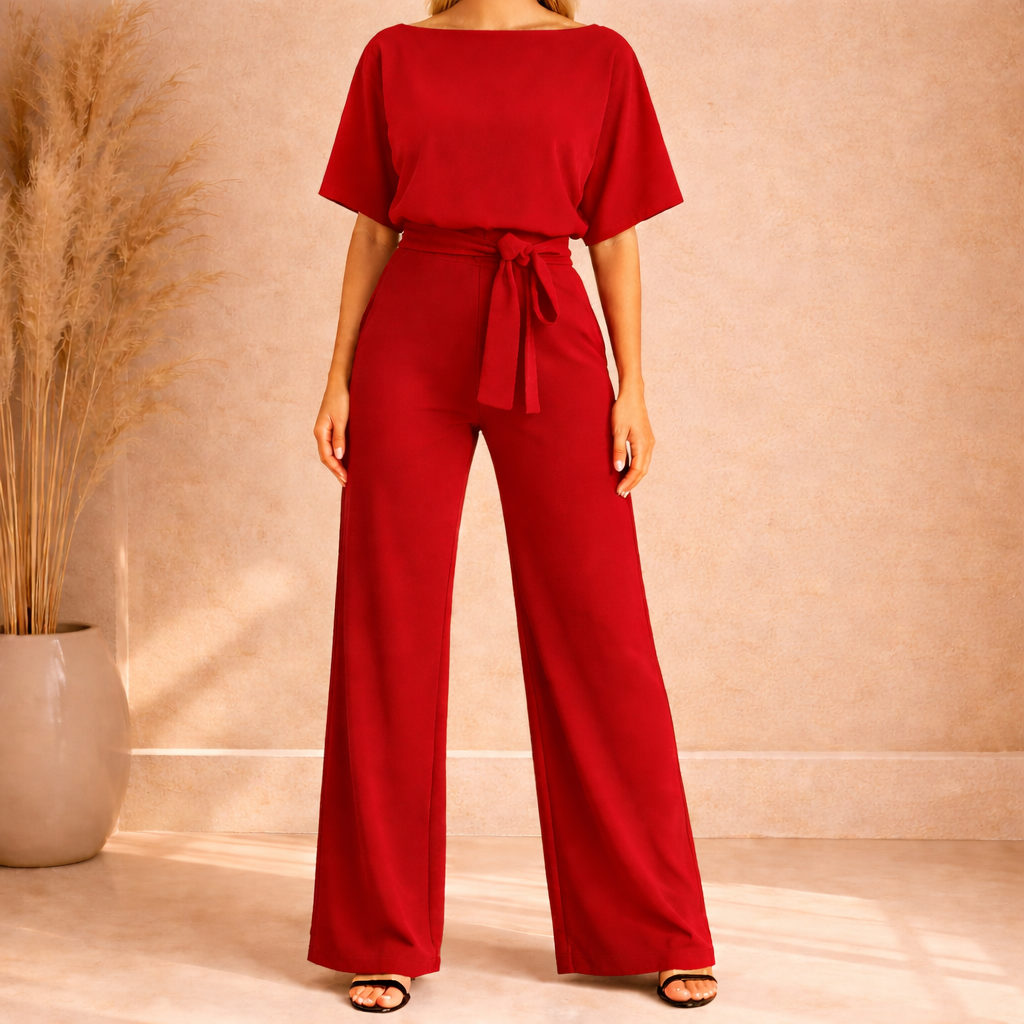 Women's belted wide-leg jumpsuit - Elegant and modern