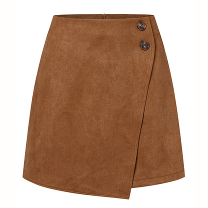 Jupe Mini Luxueuse en Suède pour Femme – Jupe Slim Asymétrique en Velours Côtelé