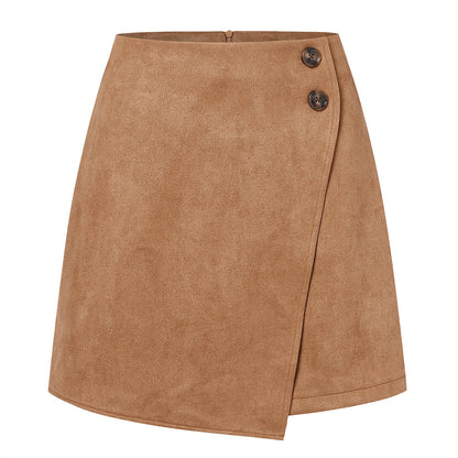 Jupe Mini Luxueuse en Suède pour Femme – Jupe Slim Asymétrique en Velours Côtelé