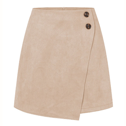 Jupe Mini Luxueuse en Suède pour Femme – Jupe Slim Asymétrique en Velours Côtelé