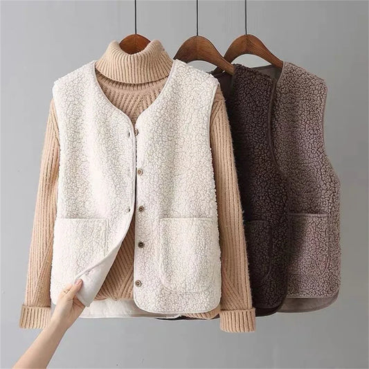 Gilet en Peluche Sans Manches Classique Femme – Couche Élégante et Confortable