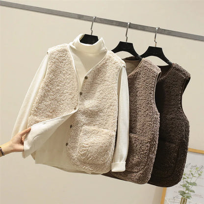 Gilet en Peluche Sans Manches Classique Femme – Couche Élégante et Confortable
