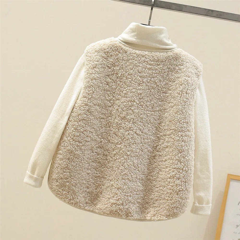 Gilet en Peluche Sans Manches Classique Femme – Couche Élégante et Confortable
