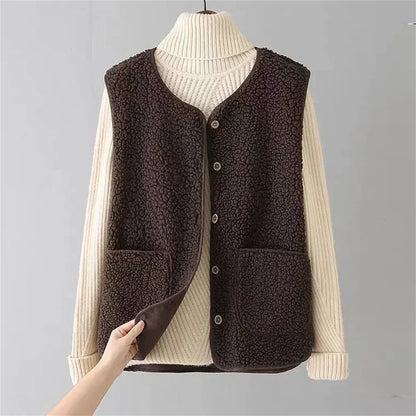 Gilet en Peluche Sans Manches Classique Femme – Couche Élégante et Confortable