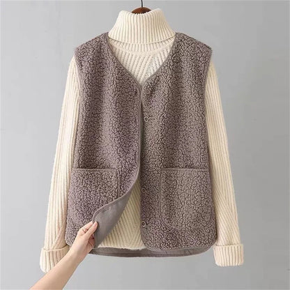 Gilet en Peluche Sans Manches Classique Femme – Couche Élégante et Confortable