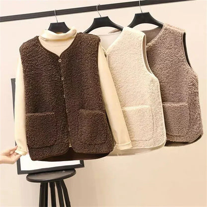 Gilet en Peluche Sans Manches Classique Femme – Couche Élégante et Confortable