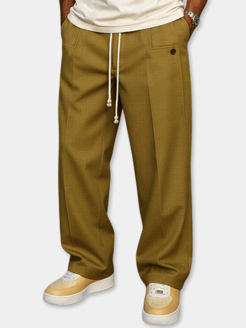Men's Cotton Pants Relaxed Fit – Wide Plain Leg with Drawstring