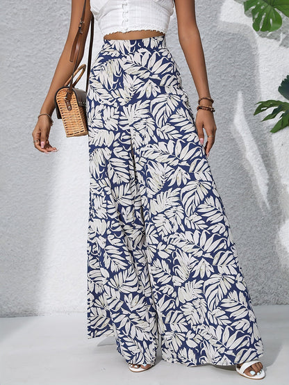 High-Waisted Floral Print Palazzo Pants for Women - Flowing and Elegant
