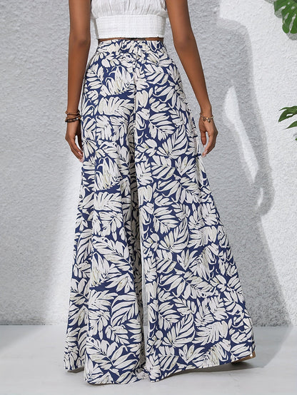 High-Waisted Floral Print Palazzo Pants for Women - Flowing and Elegant