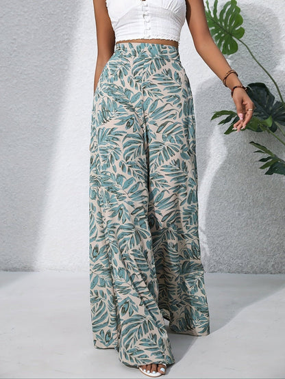 High-Waisted Floral Print Palazzo Pants for Women - Flowing and Elegant