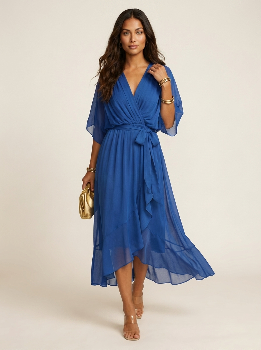 Robe portefeuille midi femme – Fluide et ceinturée