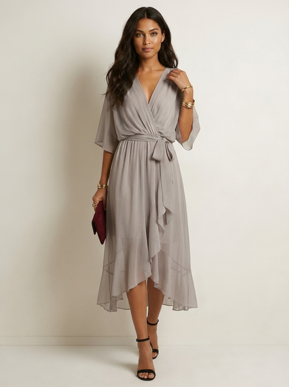 Robe portefeuille midi femme – Fluide et ceinturée