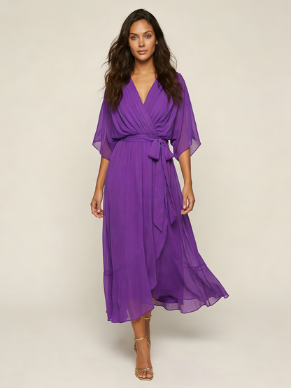 Robe portefeuille midi femme – Fluide et ceinturée