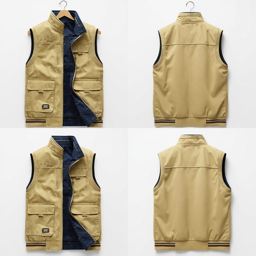 Gilet Réversible en Coton Homme – Gilet d’Extérieur de Luxe avec Multi-Poches