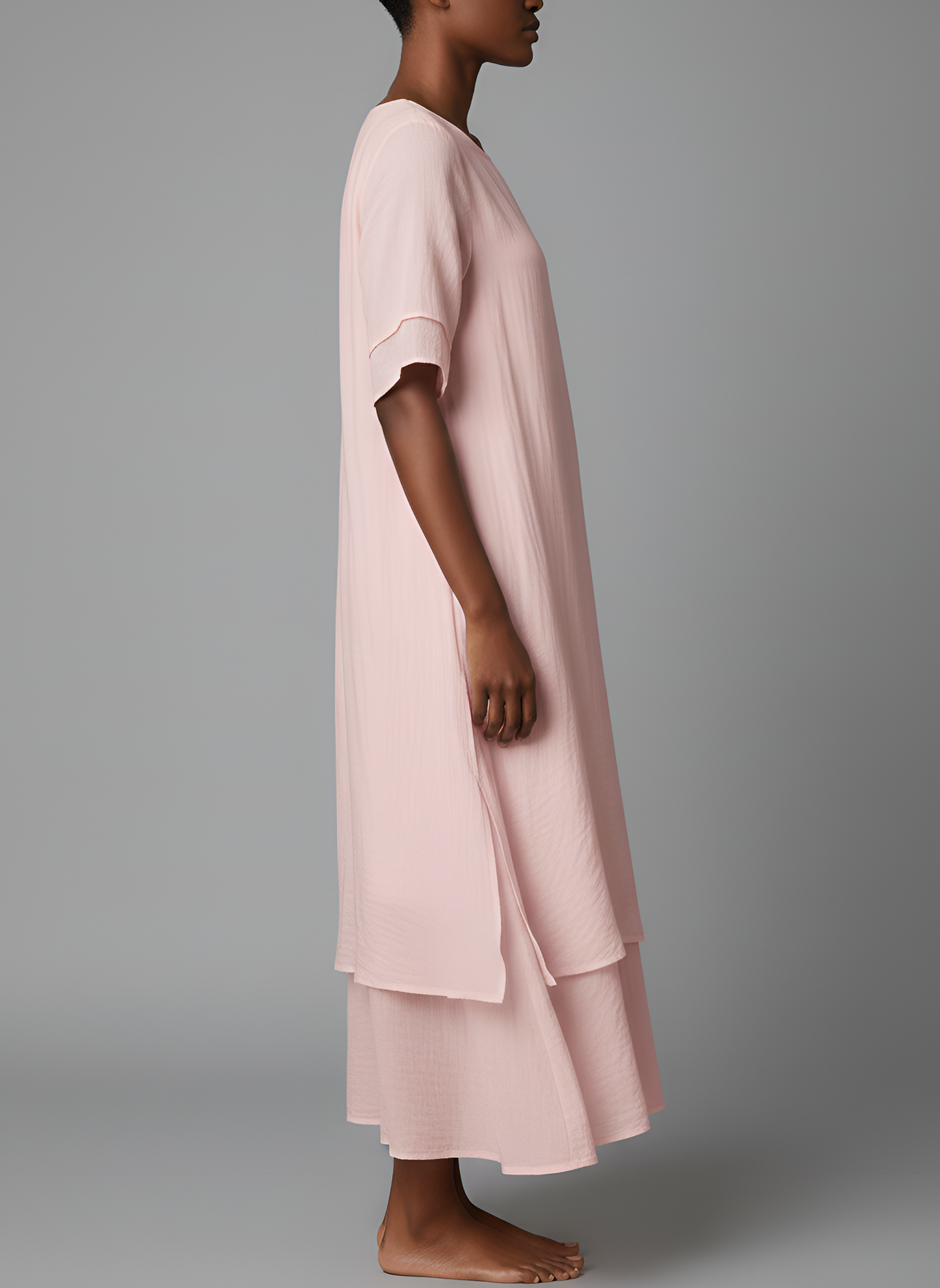 Robe maxi femme en coton mélangé – Manches courtes et ourlet irrégulier