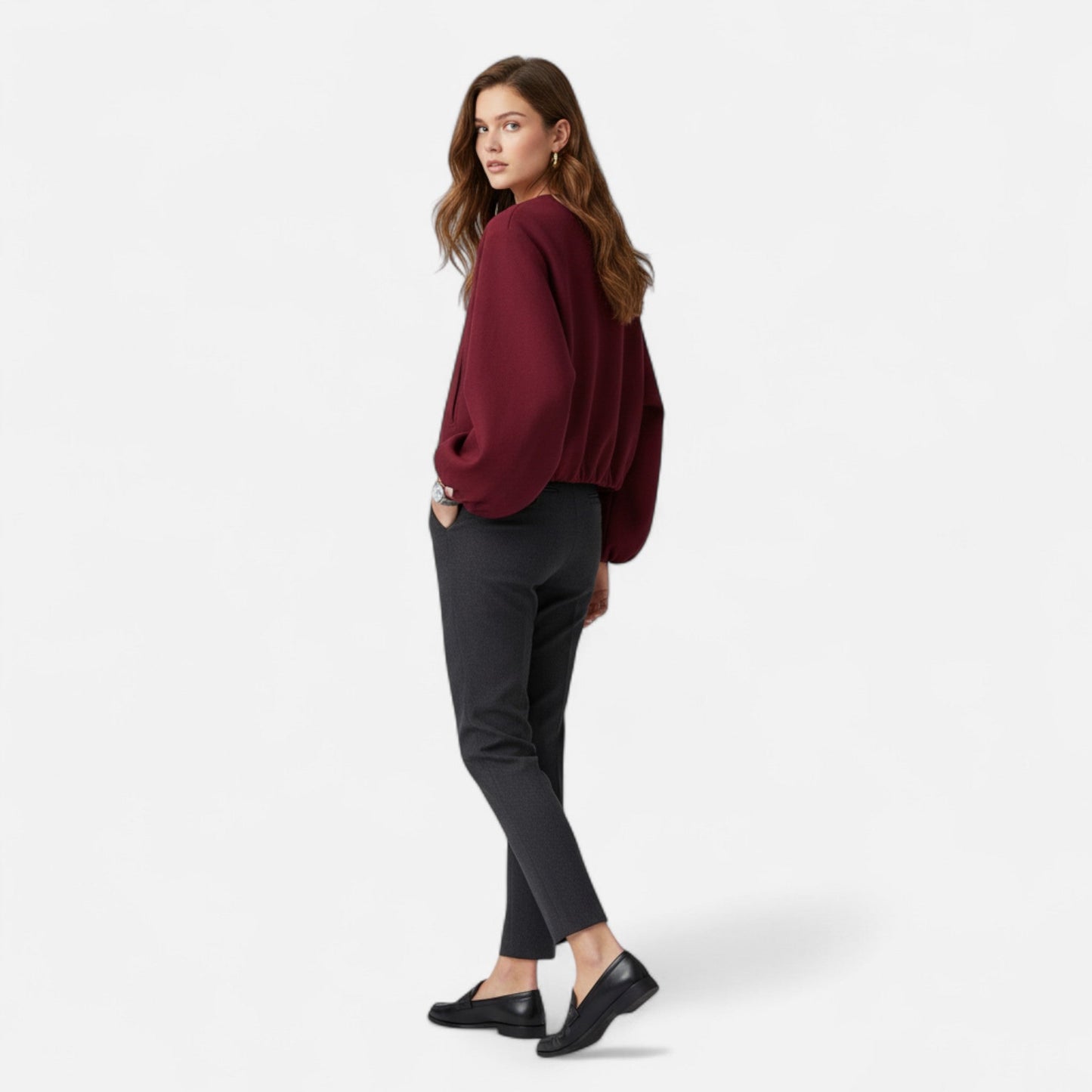 Blouson rétro zippé pour femme – Col rond, style urbain décontracté