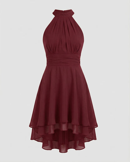 Robe Cocktail Élégante Femme – Mini Plissée En Chiffon Sans Manches