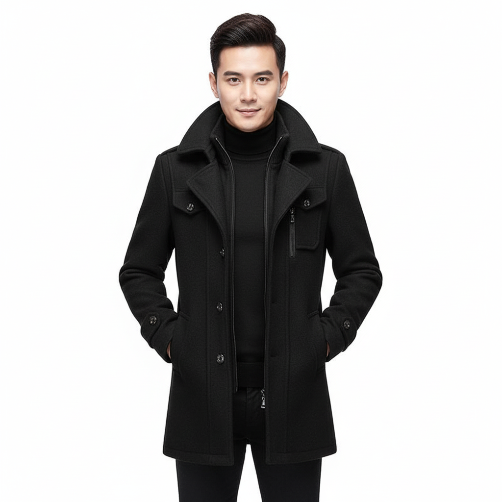 Manteau en Laine Double Couche Premium pour Homme – Pardessus Épais à Boutonnage Simple