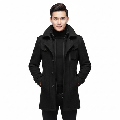 Manteau en Laine Double Couche Premium pour Homme – Pardessus Épais à Boutonnage Simple