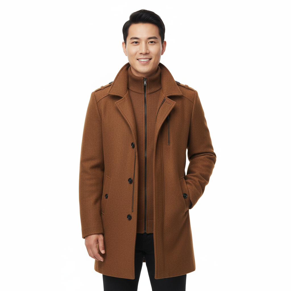 Manteau en Laine Double Couche Premium pour Homme – Pardessus Épais à Boutonnage Simple