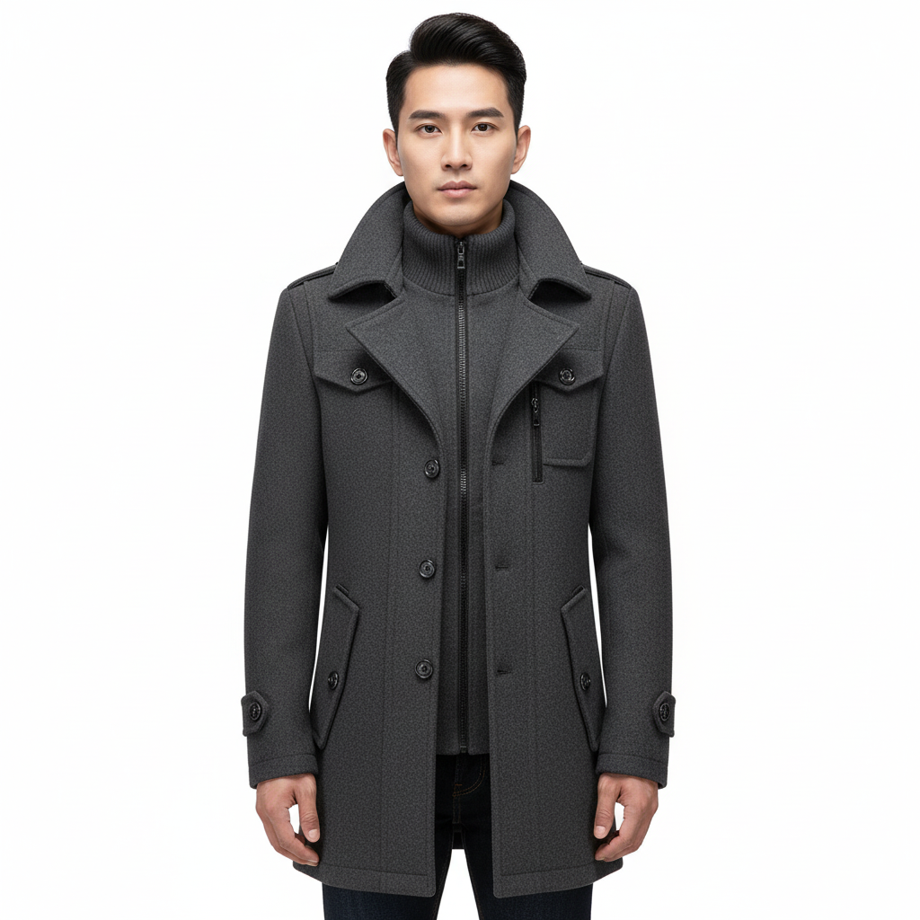 Manteau en Laine Double Couche Premium pour Homme – Pardessus Épais à Boutonnage Simple