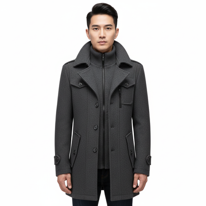 Manteau en Laine Double Couche Premium pour Homme – Pardessus Épais à Boutonnage Simple