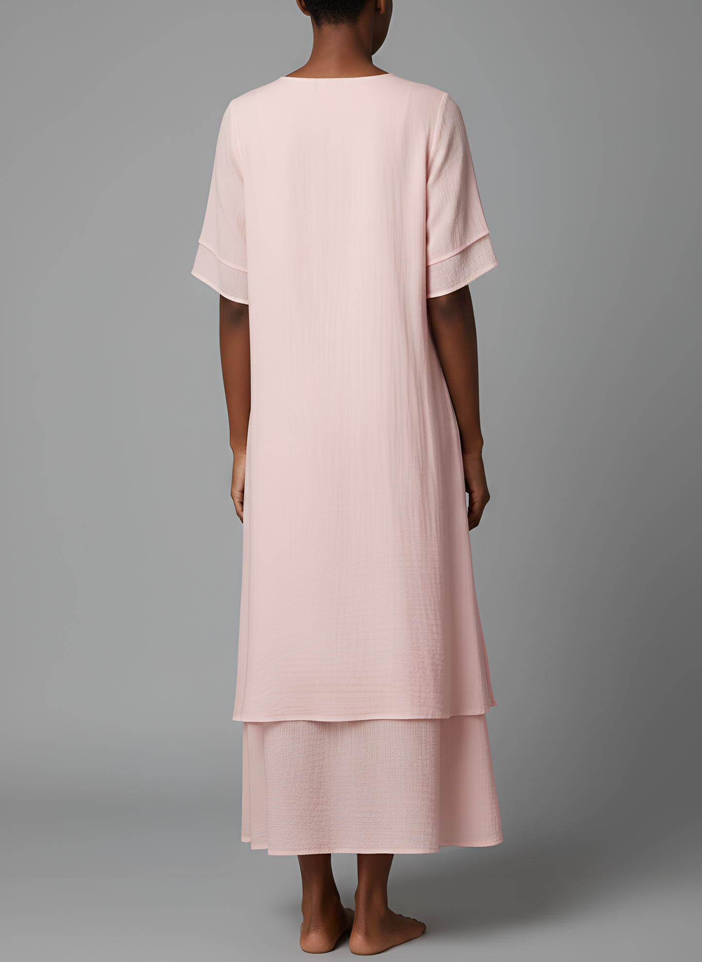 Robe maxi femme en coton mélangé – Manches courtes et ourlet irrégulier