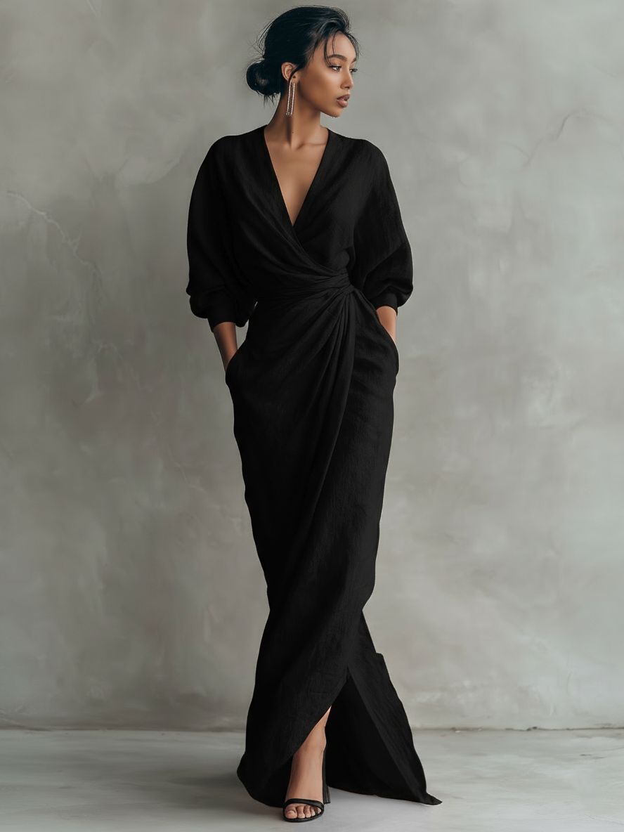 Maxi draped women's dress - Elegant and feminine