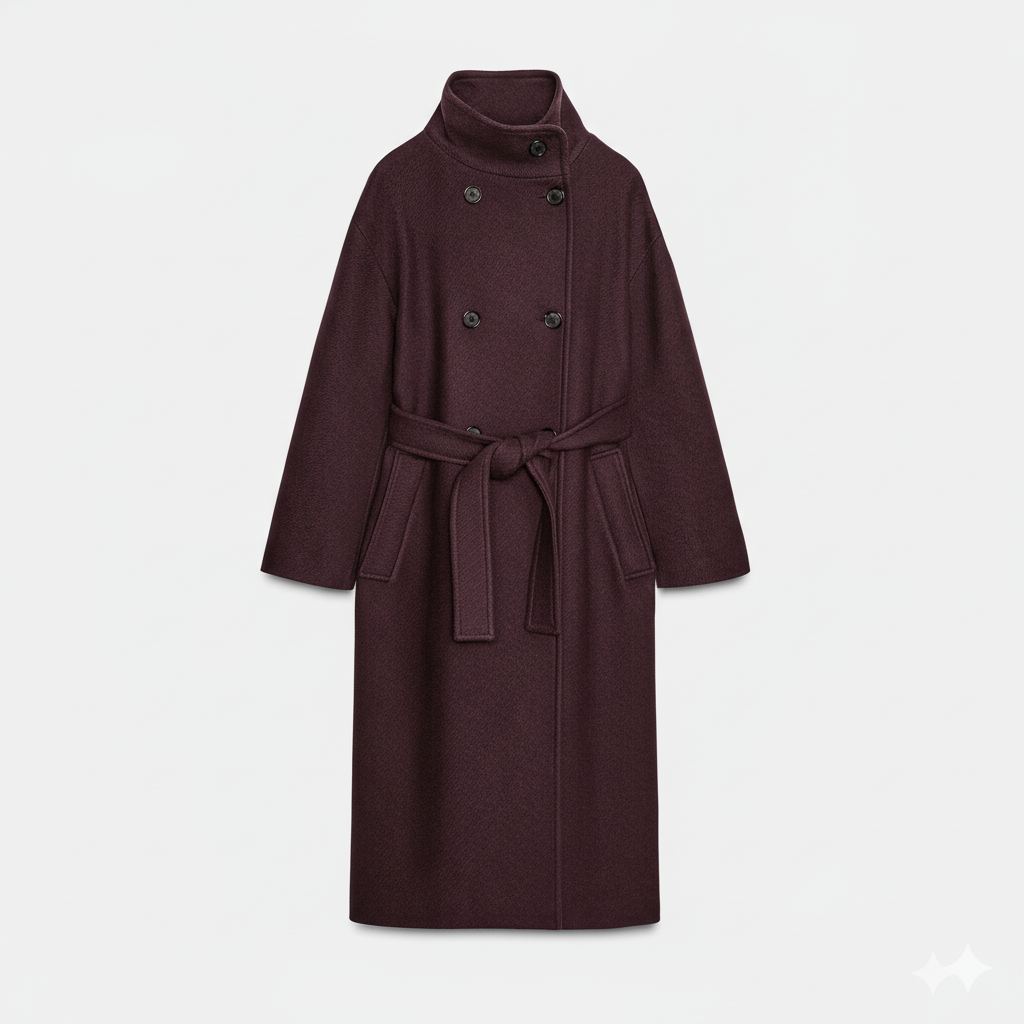 Manteau Femme Premium en Laine avec Ceinture – Modèle Hiver Élégant Double Boutonnage