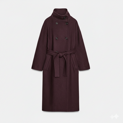 Manteau Femme Premium en Laine avec Ceinture – Modèle Hiver Élégant Double Boutonnage