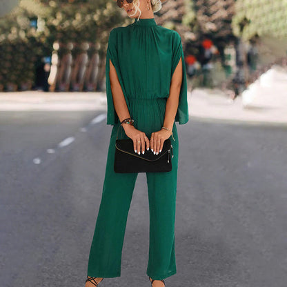 Wide Elegant One-Piece for Woman – High Neck with Split Cape Sleeves 3/4