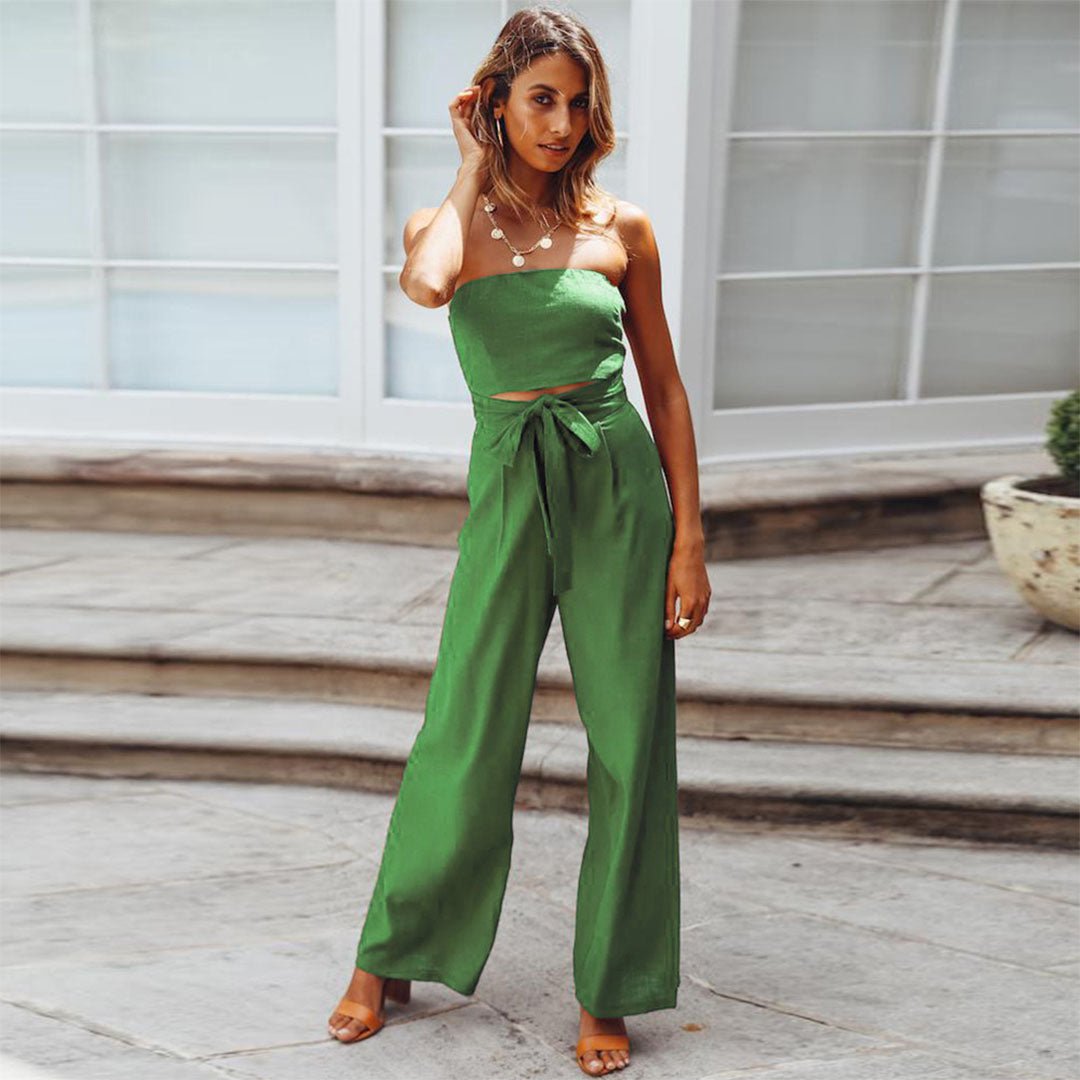 Combinaison femme bustier à jambe large – Taille nouée élégante