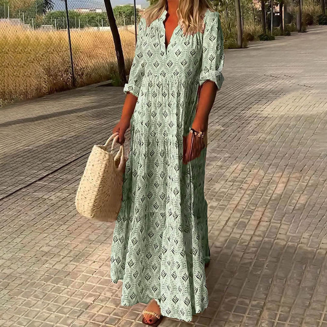 Robe maxi d'été bohème légère à col en V femmes – Écoulement, Confortable