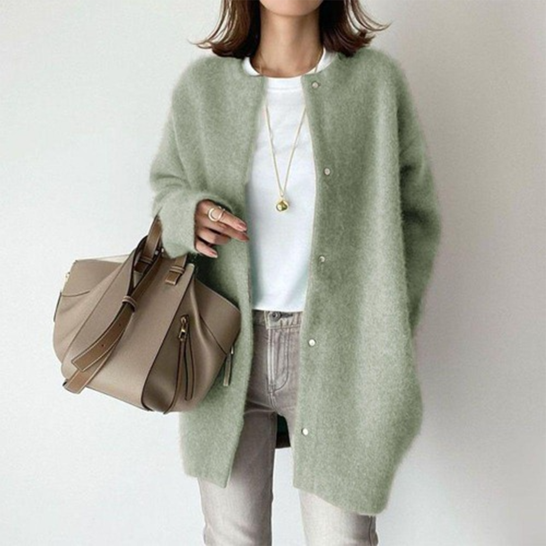 Cardigan Long Boutonné Élégant pour Femme – Pull Confortable à Col Rond
