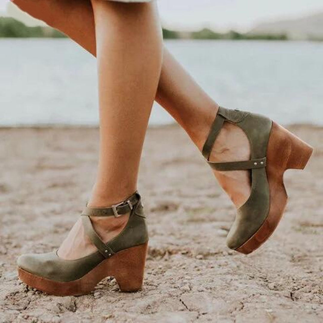 Escarpins compensés à bout fermé pour femmes – Style élégant et confortable avec bride à la cheville