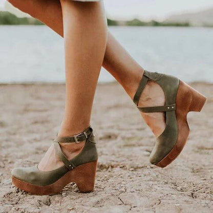 Escarpins compensés à bout fermé pour femmes – Style élégant et confortable avec bride à la cheville