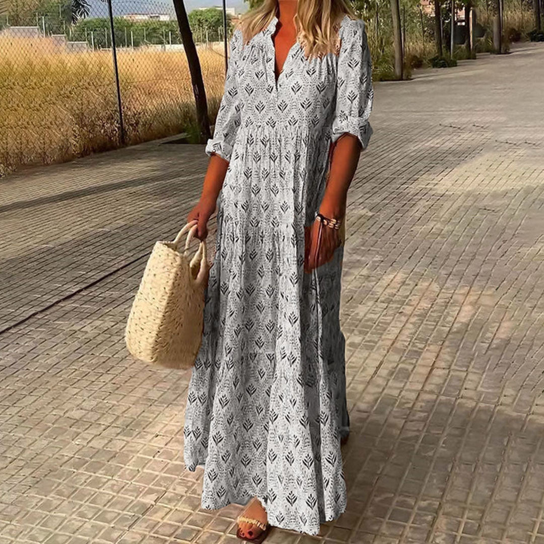 Robe maxi d'été bohème légère à col en V femmes – Écoulement, Confortable